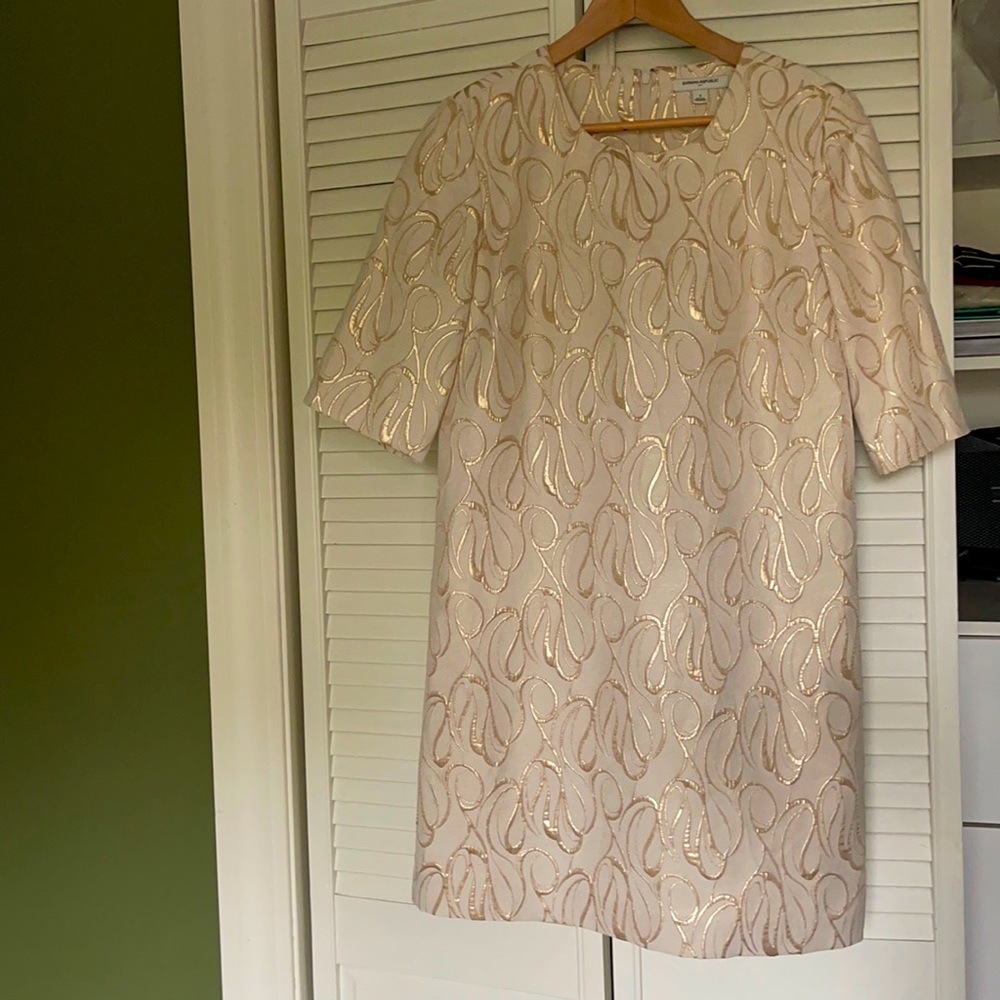 Banana Republic Embroidered Sheath Dress Cream and Gold Small - Picture 2 of 9